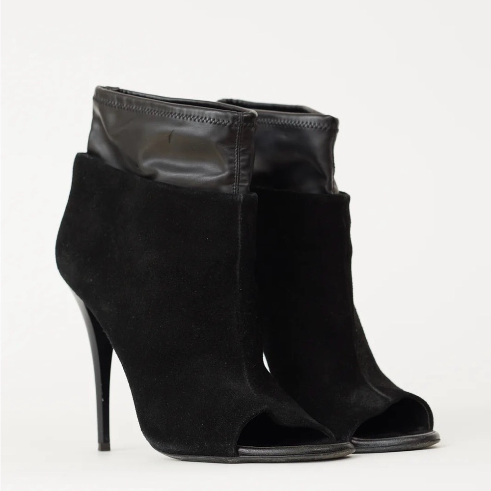 Giuseppe Zanotti Black Leather & Suede Peep-toe Ankle Bootie, 36, good condition